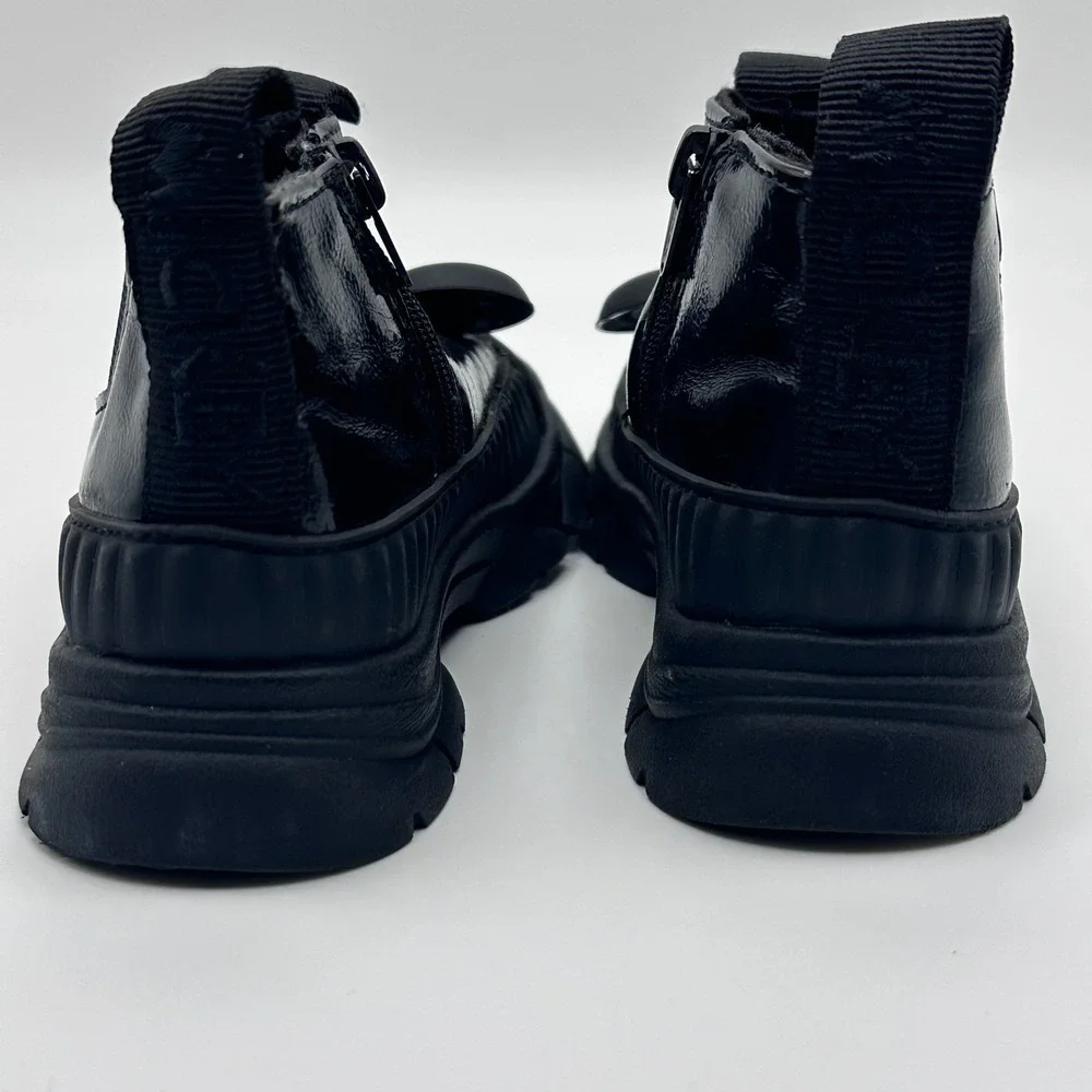 Zara Kids Disney Mickey Mouse Black Glossy Ankle Boots Chunky Lug Sole 21‎